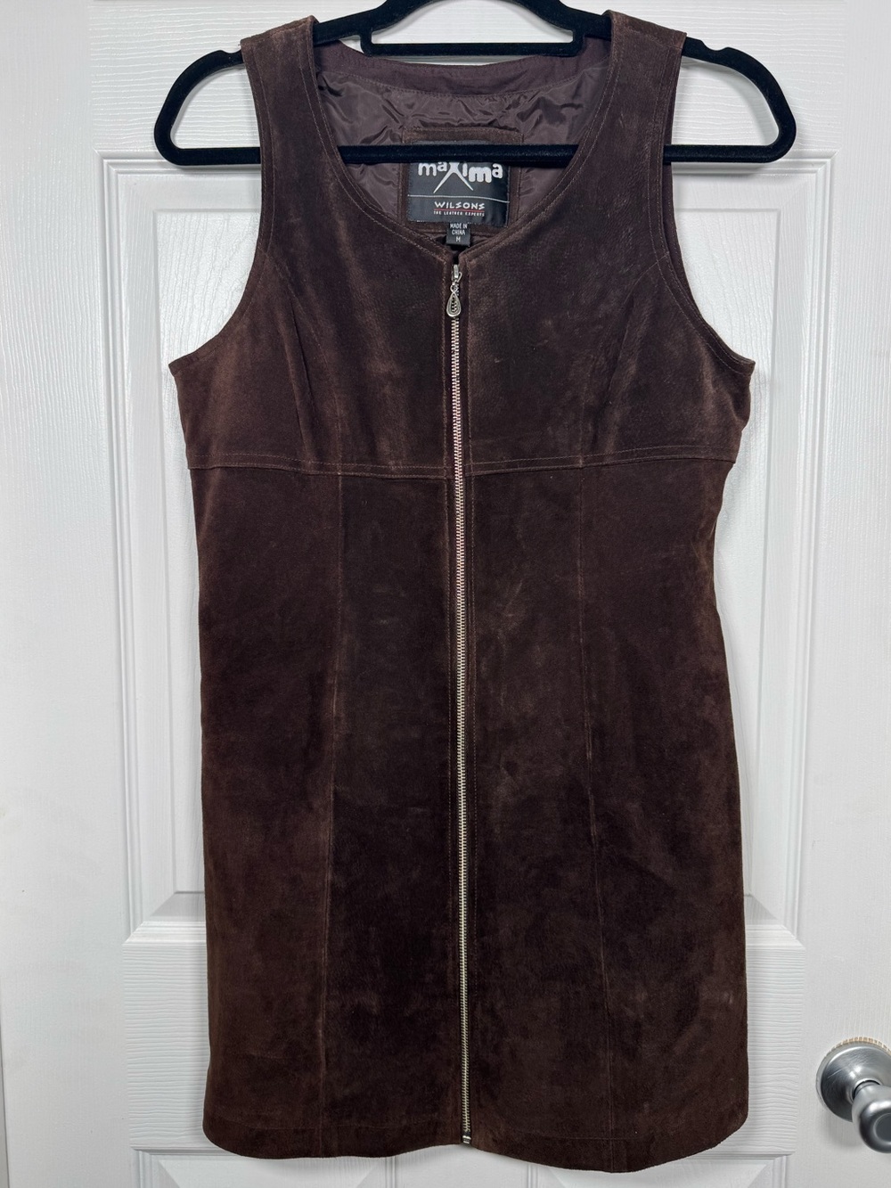 Wilsons Maxima Brown Suede Leather Zip Front Sheath Dress Medium